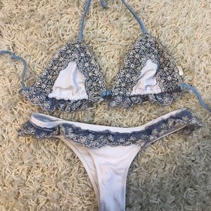 Blue and White Bikini Set